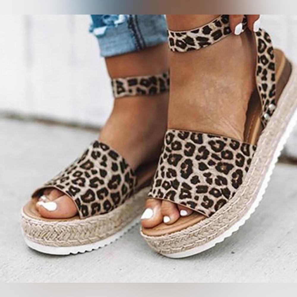 Women's Good Days Only Casual Leopard Peep Toe Platforms Wedges Sandals Shoes...
